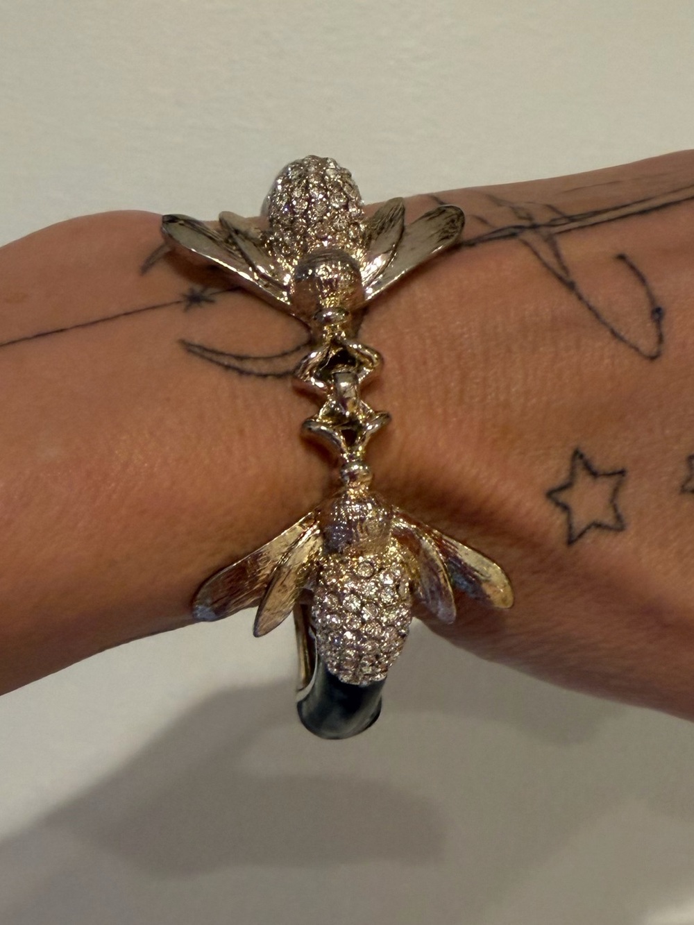 Gold Bee Crystal Hinged Bracelet